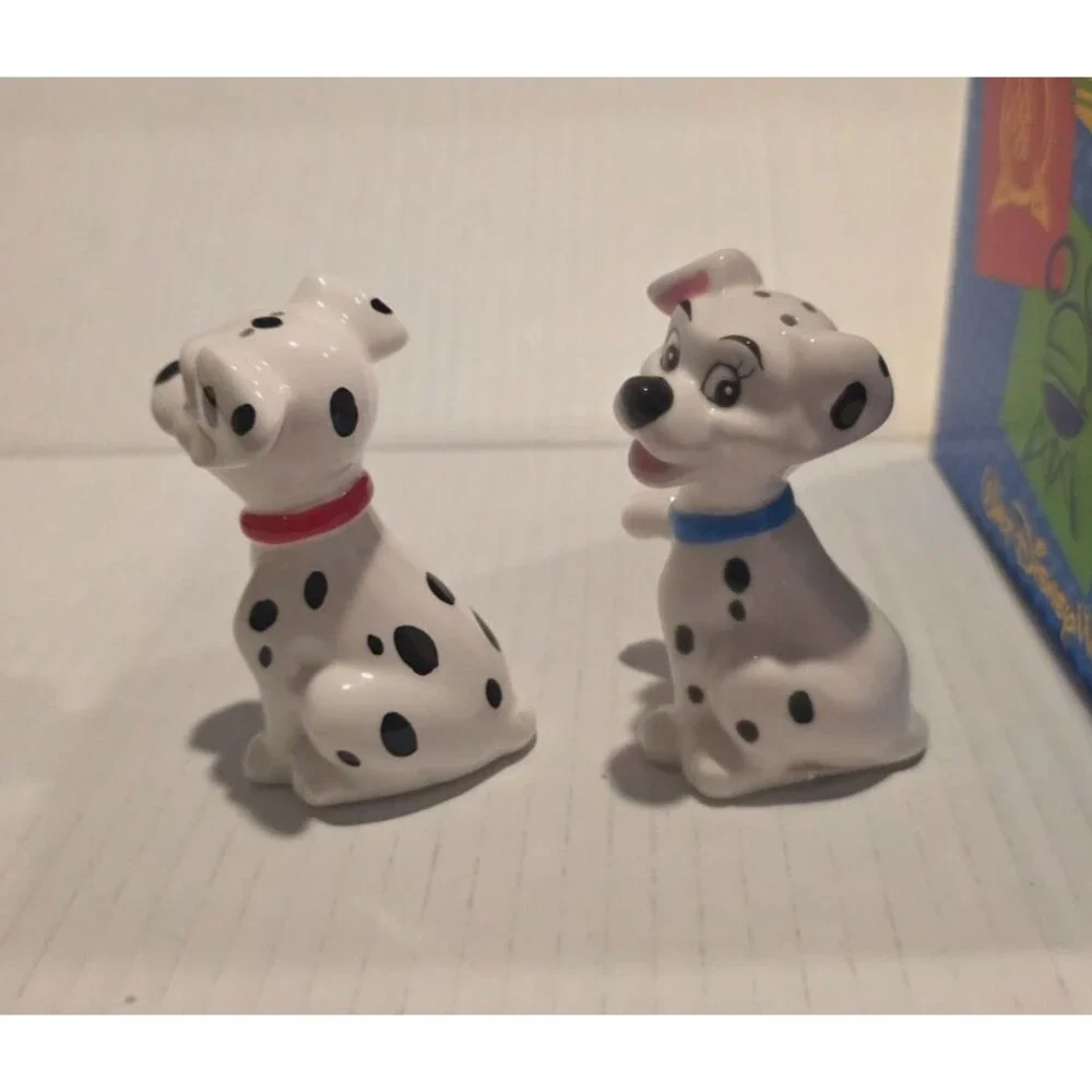 101 Dalmatians Patch & Lucky Ceramic Figures Salt & Pepper Shakers VTG Gift Box